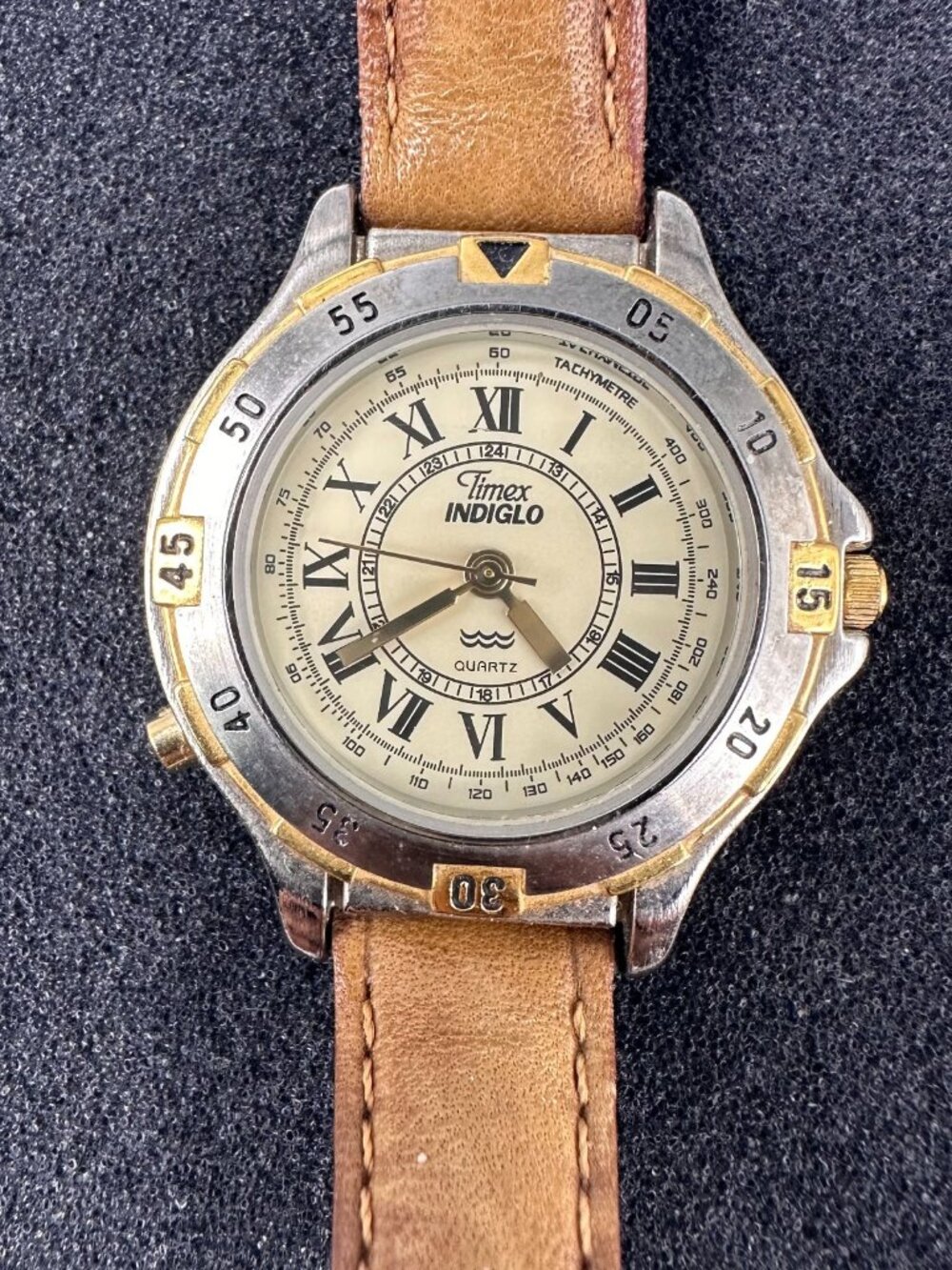 Vintage Timex Indiglo Watch Womens Beige Dial Brown Leather Band New Battery